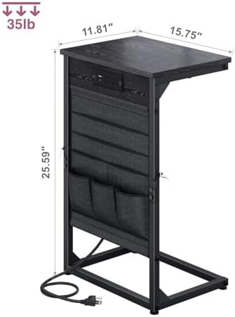 C-Shaped End Table with Fast-Charging Station, Small Couch Side Table with Storage Bag, Sofa TV Tray Table for Living Room, Bedroom, Bedside ET-BK-W1 - Image 2