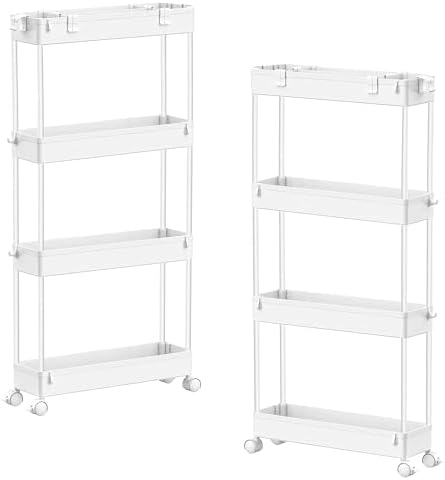 SPACELEAD 2-piece Set Slim Storage Cart 3 Tier,Bathroom Organizer Rolling Utility,Mobile Shelving Unit Slide Out for Office, Kitchen, Laundry Room & Narrow Places by Home