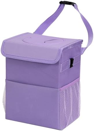 AOKJOY Car Garbage can with lid Leak Proof Vehicle Trash Can 3 Storage Pockets Hanging Waterproof car Trash Bag for SUV Purple by saygoodbyetoclutter