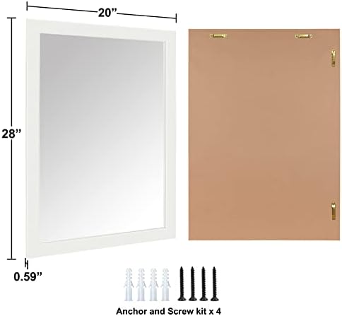 Bathroom Mirror for Over Sink 28x20 Inch Rectangular Wall Mirror, White - Image 6