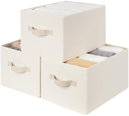 StorageWorks Closet Storage Bins, Beige, 3-Pack, Large by StorageWorks