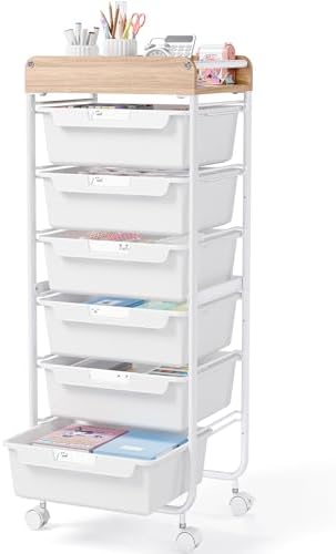 SYKIARIOL 6 Drawer Rolling Cart for Craft Storage,Utility Drawer Cart,White by SYKIARIOL