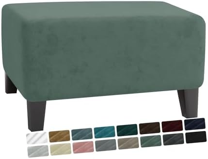 MAXIJIN Velvet Ottoman Cover Rectangular Stretch Square Ottoman Covers Slipcover Rectangle Washable Foot Stool Cover Thick Storage Protector with Elastic Bottom (Ottoman Small, Pea Green) by MAXIJIN