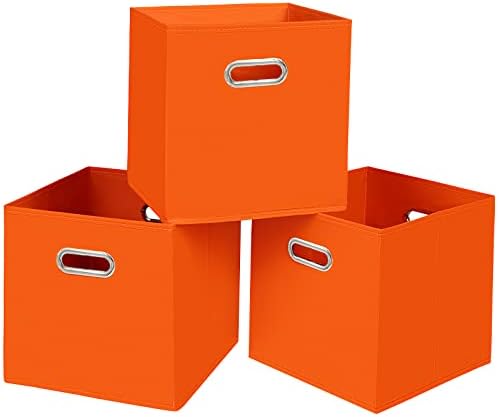 Black Fabric Cubby Storage Bins,13x13x13 Inches ,Cube Organizer Bin Foldable Storage Boxes with Dual Handles Fabric Organizer Box and collapsible Storage basket,Set of 3,Orange by Yunkeeper