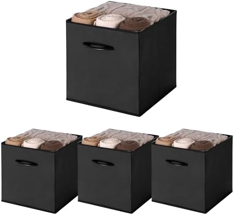WUIKE 11-Inch Black Storage Cubes, Leather Cube Organizer Bins, 4-Pack by WUIKE