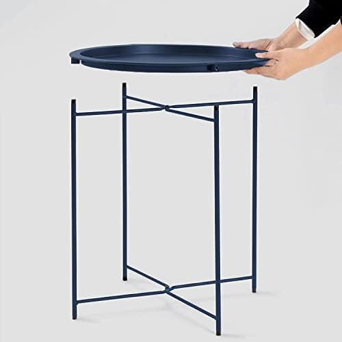 Garden 4 you End Table 2 PCS Metal Side Table Dark Blue Round Folding Tray Cyan Sofa Small Accent Fold-able Table, Round End Table Tray, Next to Sofa Table, Snack Table for Living Room and Bed Room - Image 6