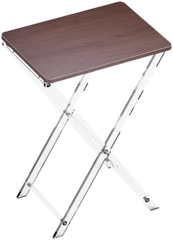 Folding TV Tray Table with Wooden Top, Acrylic Large Folding TV Tray Table Deep Walnut Foldable Small Desk Space-Saving Side Table for Living Room, Bedroom, Kitchen, Snack & Serving Table - Image 4