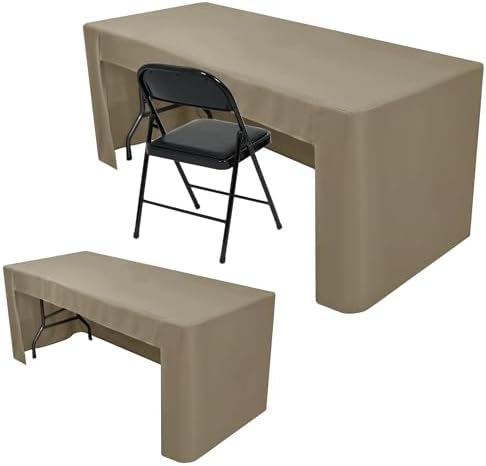 Nasitos 2 Pack Fitted Taupe Tablecloth for 4 Foot Tables - Open Back Folding Table Cover Washable Fabric Tablecloths for Trade Show, Craft Show, Events, Vendor Booth by Nasitoshomedecor