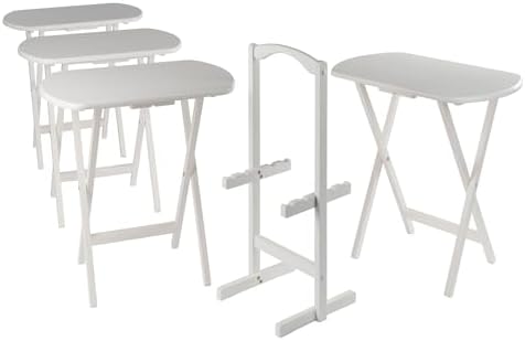 Winsome Corbett Set of 4 Oversized Foldable Snack Tables with Storage Rack, Easy to Store Portable Fold Up Table Set for Kitchen, Living Room TV Dining, Crafts, Puzzles, Work from Home - Image 4