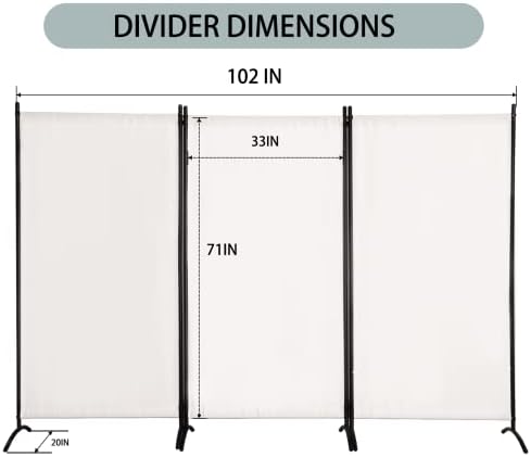 Room Divider 3-Panel Privacy Screen, Portable Screen Steel Frame with Hook&Loop for Home, Office, Classroom, Studio, Meeting (White - Image 2