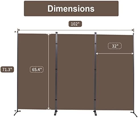 3 Panel Folding Room Divider,102" Wx71.3 H Portable Privacy Screen,Brown - Image 2