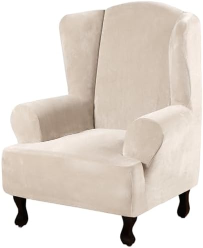 H.VERSAILTEX Wingback Chair Covers Polyester Spandex Plush Wing Chair Slipcover 1 Piece High Stretch Wing Back Chair Slipcovers Sofa Cover Furniture Cover with Elastic Bottom, Cream by HVERSAILTEX