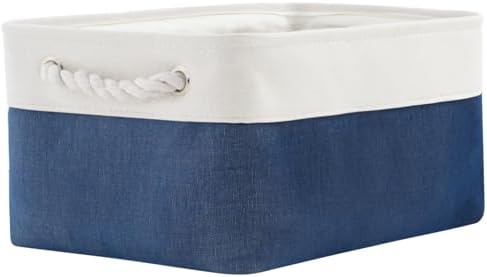 TheWarmHome Storage Bins for Shelves - 1 Pack 13.8x9.7x6.7 inch Collapsible Storage Basket for Organizing, Dog Toy Bin for Closet Organizer laundry Cloth Nursery (White & Jean Blue) by TheWarmHome