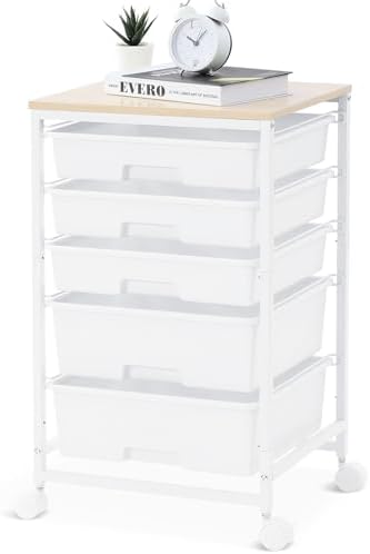 SYKIARIOL Rolling Cart with Drawers, 5 Drawers Utility Cart, Bright White by SYKIARIOL