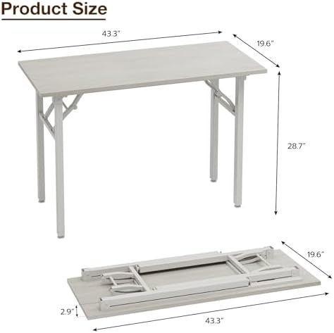 TEMI Small Computer Desk Folding Table - 43.3" Foldable Office Desk, No Assembly, Perfect for Small Spaces in Bedroom, Dorm, or Apartment, Portable Mini Desk or Study Table Compact Design, White Ash - Image 3