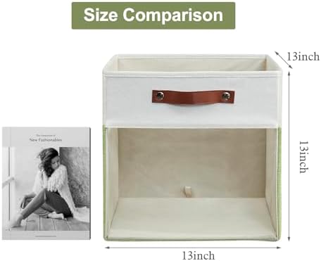 Bagnizer Storage Cubes, 4 Pack Linen Foldable Storage Bins (13 x 13 inch) with Clear Window and Handles, Fabric Organizer for Shelf Closet, Clothes, Books - (Green and White) - Image 2