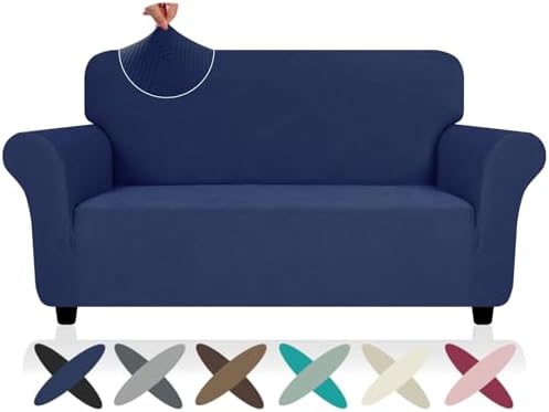 ZNSAYOTX Super Stretch Loveseat Covers (57"-70"), New Striped Love Seat Slipcover, Dogs Pet Friendly Anti-Slip Couch Protector Spandex Durable 2 Seater Fabric Sofa Cover (Navy Blue, Loveseat) by ZNSAYOTX