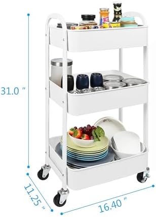 MAX Houser 3-Tier Rolling Utility Cart with Caster Wheels,Easy Assembly, for Kitchen, Bathroom (White) (Pack of 3) - Image 3