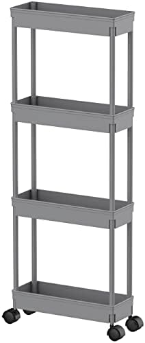 Sooyee 4 Tier Slim Storage Cart,Rolling Storage Cart,Narrow Shelf,Bathroom Rack,Mobile Shelving Unit Organizer for Kitchen, Bathroom, Laundry Room, Grey by Sooyee