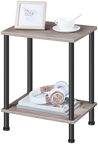 HOOBRO End Table, Small Side Table, Nightstand with 2-Layer Storage Shelves, Sofa Table for Small Spaces, Living Room, Bedroom, Stable Frame, Easy Assembly, Greige and Black BG09BZ01 by HOOBRO