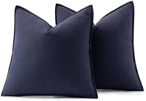 MIULEE Decorative Linen Euro Sham Pillow Covers 22x22 Inch Navy - Image 6