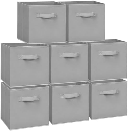 11 Inch Fabric Storage Cubes, Sturdy Foldable Storage Bins, Heavy Duty Cube Organizer for Clothes, Blankets, Shelves, Closets, Bedroom, Living Room, Gray, 8 Pack by Unknown