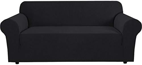 H.VERSAILTEX Couch Stretch Covers Couch Covers for Dogs Sofa Slip Covers for 3 Seat Cushion Couch Feature Thick Checked Jacquard Fabric with Elastic Bottom, Sofa Large - Black by HVERSAILTEX