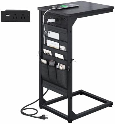 C-Shaped End Table with Fast-Charging Station, Small Couch Side Table with Storage Bag, Sofa TV Tray Table for Living Room, Bedroom, Bedside ET-BK-1 - Image 5