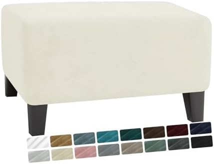 MAXIJIN Velvet Ottoman Cover Rectangular Stretch Square Ottoman Covers Slipcover Rectangle Washable Foot Stool Cover Thick Storage Protector with Elastic Bottom (Ottoman Medium, Beige) by MAXIJIN