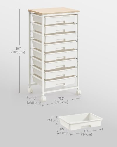 VASAGLE Rolling Cart with Drawers, Craft Organizers and Storage, White - Image 3