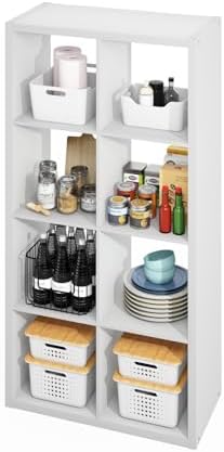 Furinno HERMITE Kitchen Island, 8-Cube Coffee Bar, Extra Thick Kitchen Storage, Bakers Rack, for Pantry Organizers and Storage, Kitchen Organization, White by Furinno-FitsYourSpaceFitsYourBudget
