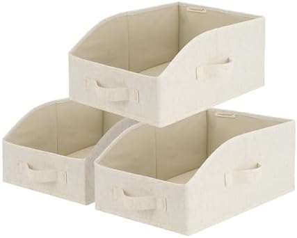 StorageWorks Closet Storage Bins, Beige(Cotton-linen), Medium, 3-Pack by StorageWorks