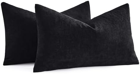 MIULEE Black Chenille Couch Lumbar Throw Pillow Covers, 12x20 - Image 7