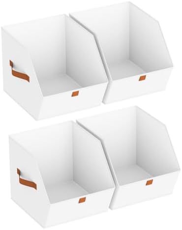 Homsorout Fabric Closet Storage Cubes - 4 Pack Square Storage Bins with Dual Handles for Clothes, Towels, Toys, Cube Storage Organizers for Bedroom, Nursery, Shelves, Closet, Small Spaces, White by Homsorout