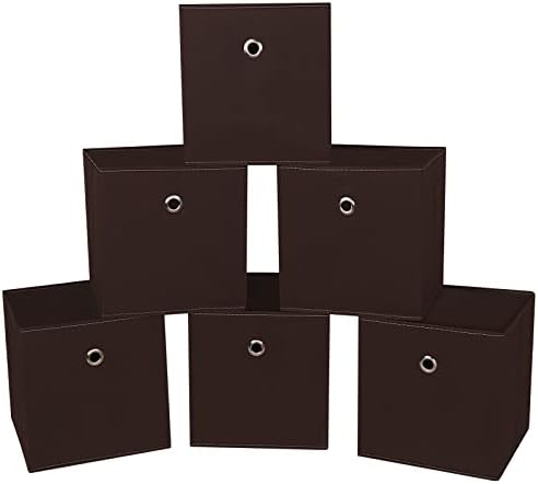 Foldable Storage Cubes Bins ,11 Inch Cloth Storage Cube Fabric Storage Box Cubes Organizer Baskets with Dual Handles for Home Organizer Set of 6 (Brown) by NieEnjoy