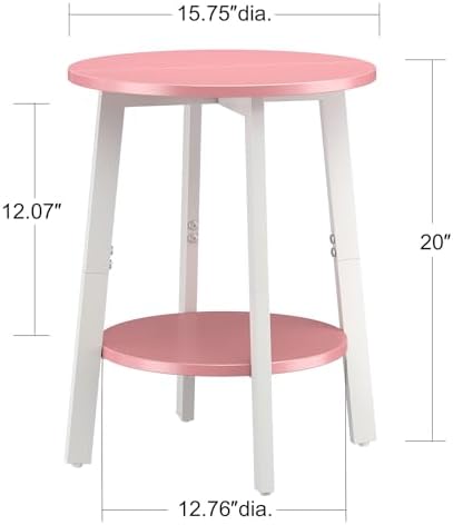 sthmec Side Table Set of 2, Small Round End Table with Storage Shelf for Small Space, 2-Tier Bedside Table Sofa Couch Table, Nighstands Set of 2 Accent Table for Living Room, Bedroom, Pink - Image 3