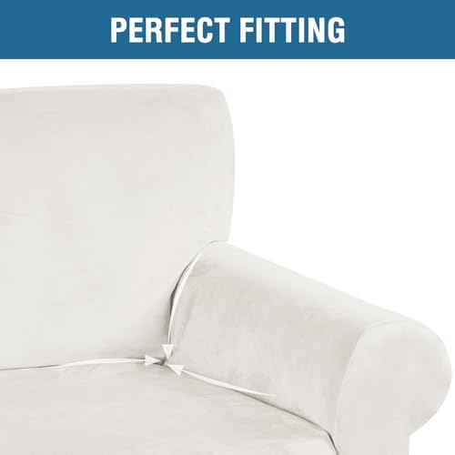 H.VERSAILTEX Stretch Velvet Armchair Cover Couch Covers 1 Cushion Chair Slipcover for Living Room Furniture Cover Crafted from Thick Comfy Rich Velour (Chair 31"-49", Porcelain White) - Image 4