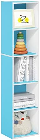 Furinno PASIR Book Shelf, 5-Tier Modern Bookshelf, Open Shelves Bookcase 9 x 12 x 52, Easy Assembly, for Living Room, Bedroom, Home Office, Light Blue/White by Furinno-FitsYourSpaceFitsYourBudget