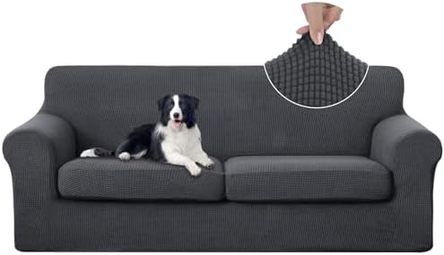 U-NICE HOME 3 Pieces Stretch Couch Cover Sofa Slipcover, Dark Grey by U-NICEHOME