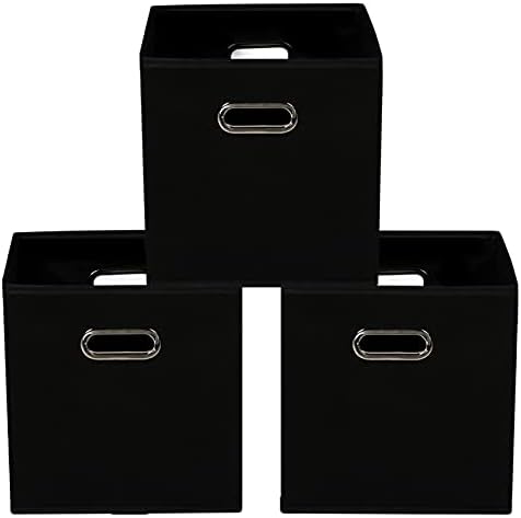 Yunkeeeper storage bins Cubes, Fabric Cube Organizer with Handle, Foldable Cube Bins for Cloth or Accessary Storage, 11x11x11, Set of 3, (Black) by Yunkeeper
