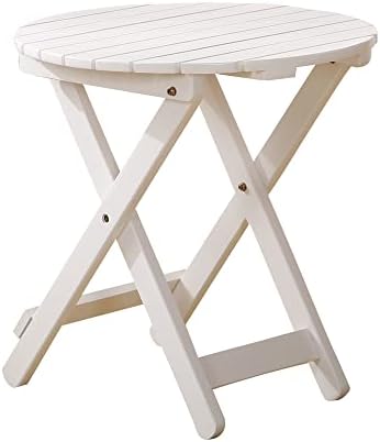 Outdoor Small Table, Round Folding Wooden Patio Side Table Furniture End Table for Adirondack Chair, Balcony, Porch, No Assembly Required, White by BestforYou