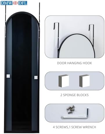 DMWOODFL Over The Door Full Length Arched Mirror - 14"x48", Tempered Glass & Aluminum Frame, No Drill Installation for Bedroom, Bathroom, Closet, Entryway (Black) - Image 3