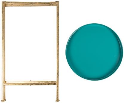 Kate and Laurel Celia Round Metal Foldable Tray Accent Table, Teal with Gold Base - Image 4