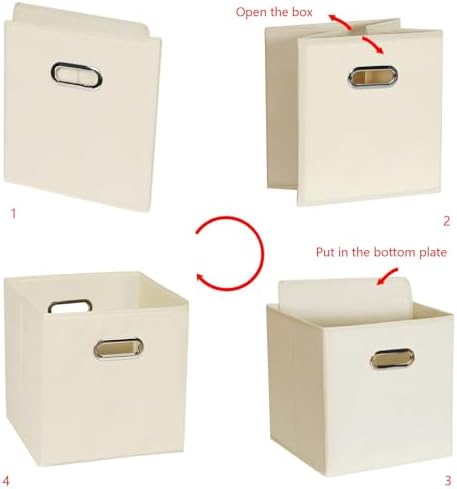 Fabric storage bins Cubes, Fabric Cube Organizer with Handle, Foldable Cube Bins for Cloth or Accessary Storage, 11x11x11, Set of 10, (Creamy White) - Image 6
