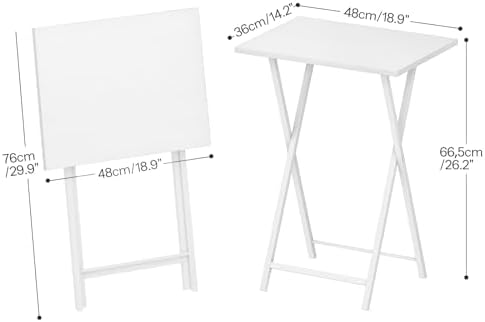HOOBRO Folding TV Tray Tables, Set of 2 Side Table for Small Space, Industrial Snack Tables for Eating at Couch, Stable Metal Frame, Easy Assembly, Space Saving, White WW25BZ01N1 - Image 3