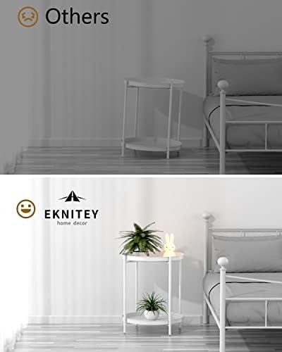 EKNITEY 2 Tier End Table - Metal Side Table with Removable Tray (White) - Image 6