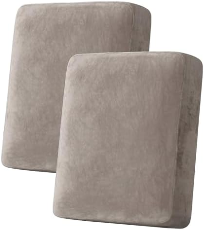 H.VERSAILTEX Velvet Stretch Couch Cushion Cover Plush Cushion Slipcover for Chair Loveseat Sofa Cushion Furniture Protector Seat Cushion Sofa Cover (2 Piece Medium Sofa Cushion Covers, Taupe) by HVERSAILTEX