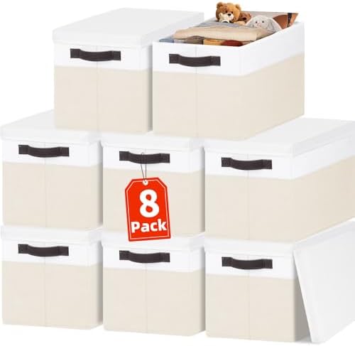 Large Closet Organizer Bins with Lids 8 Pack - Nursery Storage Baskets for Shelves Bedroom Dorm - Stackable RV Closet Organization Cubes Box with Handles for Clothes Purse Blanket Towel Magazine by Criusia