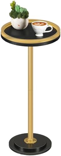 HOOBRO Small Round Side Table, Drink Table, Coffee Martini Table with Pedestal Accent for Small Spaces in Living Room, Bedroom, Sofa Couch, Black and Gold DB168BZ01 by HOOBRO