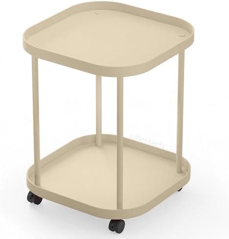 Side Table with Wheels, 2-Tier End Table Small Night Stand by villertech